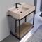 Console Sink Vanity With Beige Travertine Design Ceramic Sink and Natural Brown Oak Shelf, 35